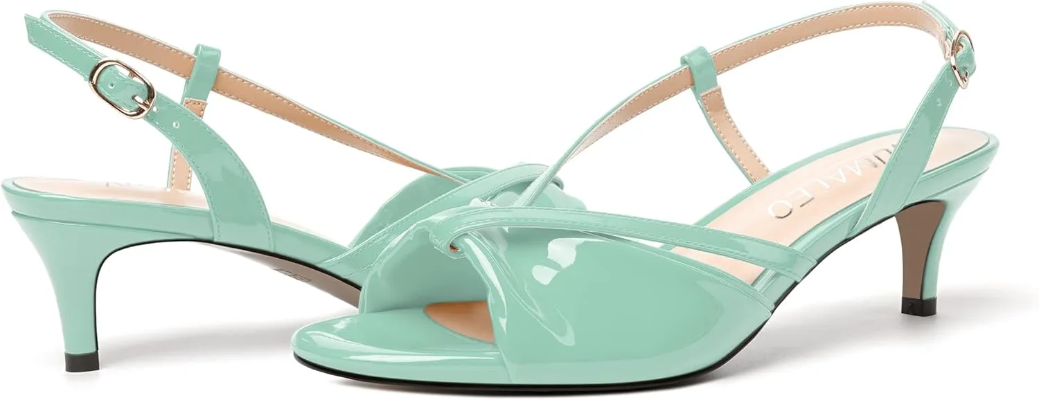 NUMALEO Womens Fashion Bridal Dress Buckle Patent Open Toe Slingback Kitten Low Heel Heeled Sandals 2 Inch