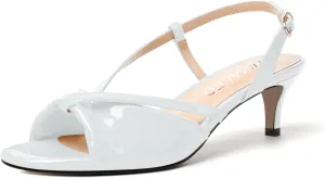 NUMALEO Womens Fashion Bridal Dress Buckle Patent Open Toe Slingback Kitten Low Heel Heeled Sandals 2 Inch