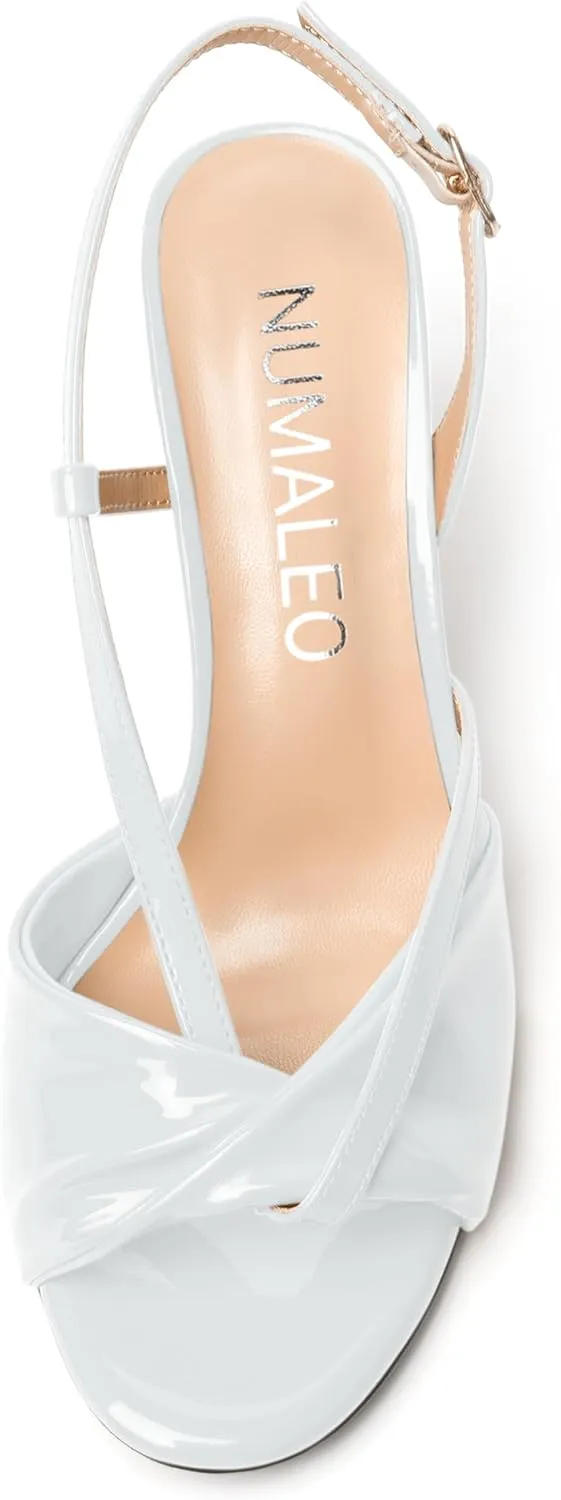 NUMALEO Womens Fashion Bridal Dress Buckle Patent Open Toe Slingback Kitten Low Heel Heeled Sandals 2 Inch
