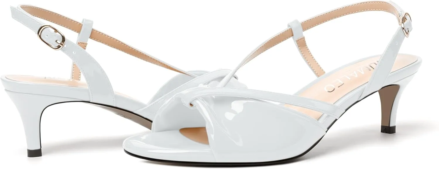 NUMALEO Womens Fashion Bridal Dress Buckle Patent Open Toe Slingback Kitten Low Heel Heeled Sandals 2 Inch
