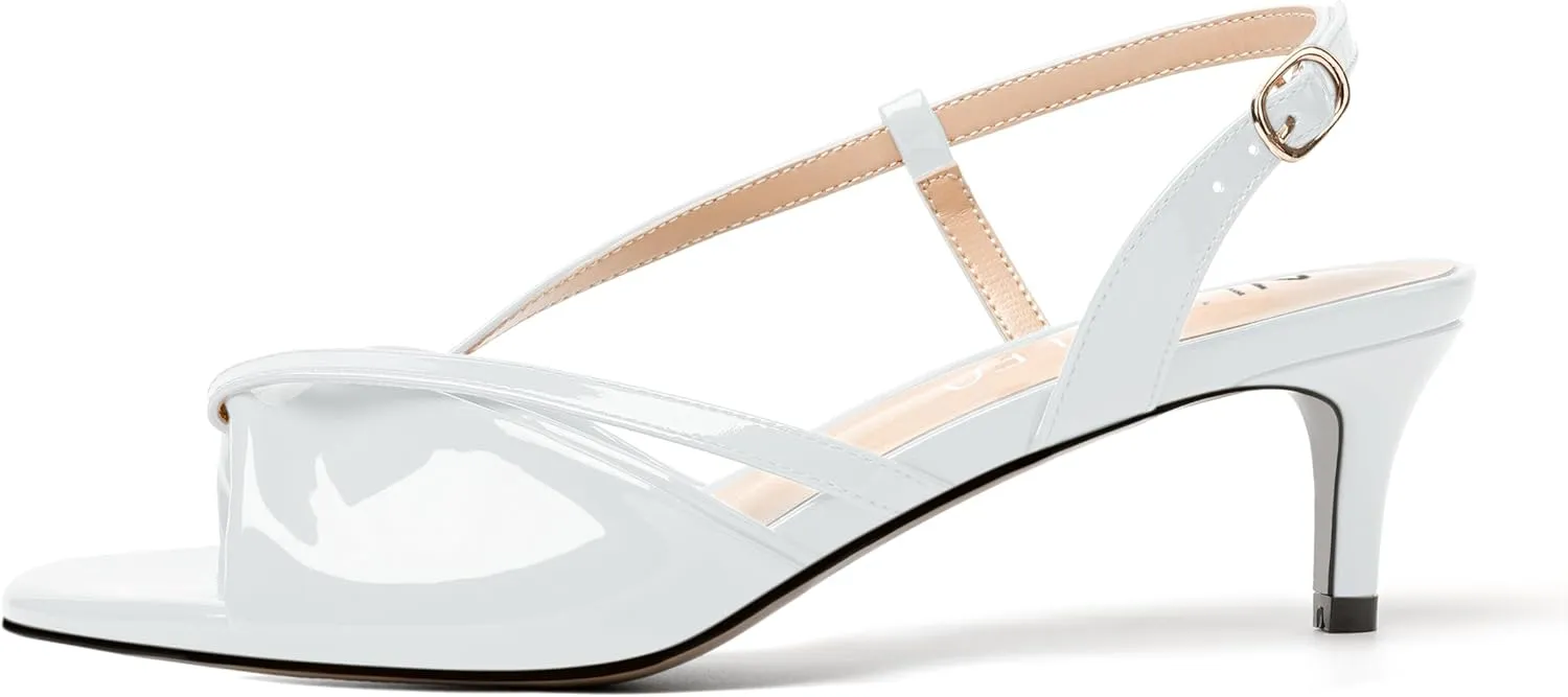 NUMALEO Womens Fashion Bridal Dress Buckle Patent Open Toe Slingback Kitten Low Heel Heeled Sandals 2 Inch