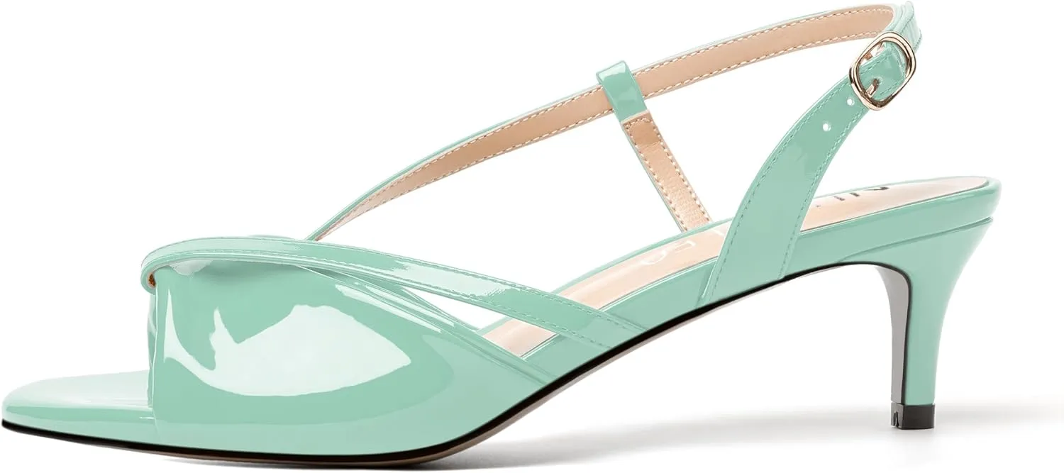 NUMALEO Womens Fashion Bridal Dress Buckle Patent Open Toe Slingback Kitten Low Heel Heeled Sandals 2 Inch