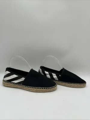 Off-White Black/White Stripes Round Toe Slip On Espadrilles Flats Womens Size 41 - Very Good