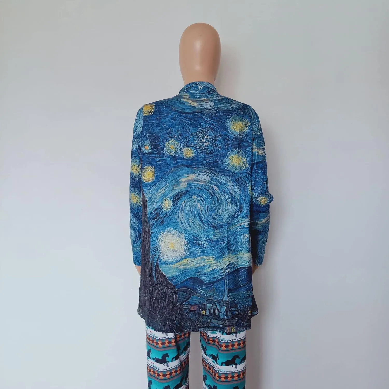 Oil painting shirt starry night women loose casual long-sleeved clothing light and thin long cardigan