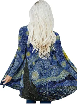 Oil painting shirt starry night women loose casual long-sleeved clothing light and thin long cardigan