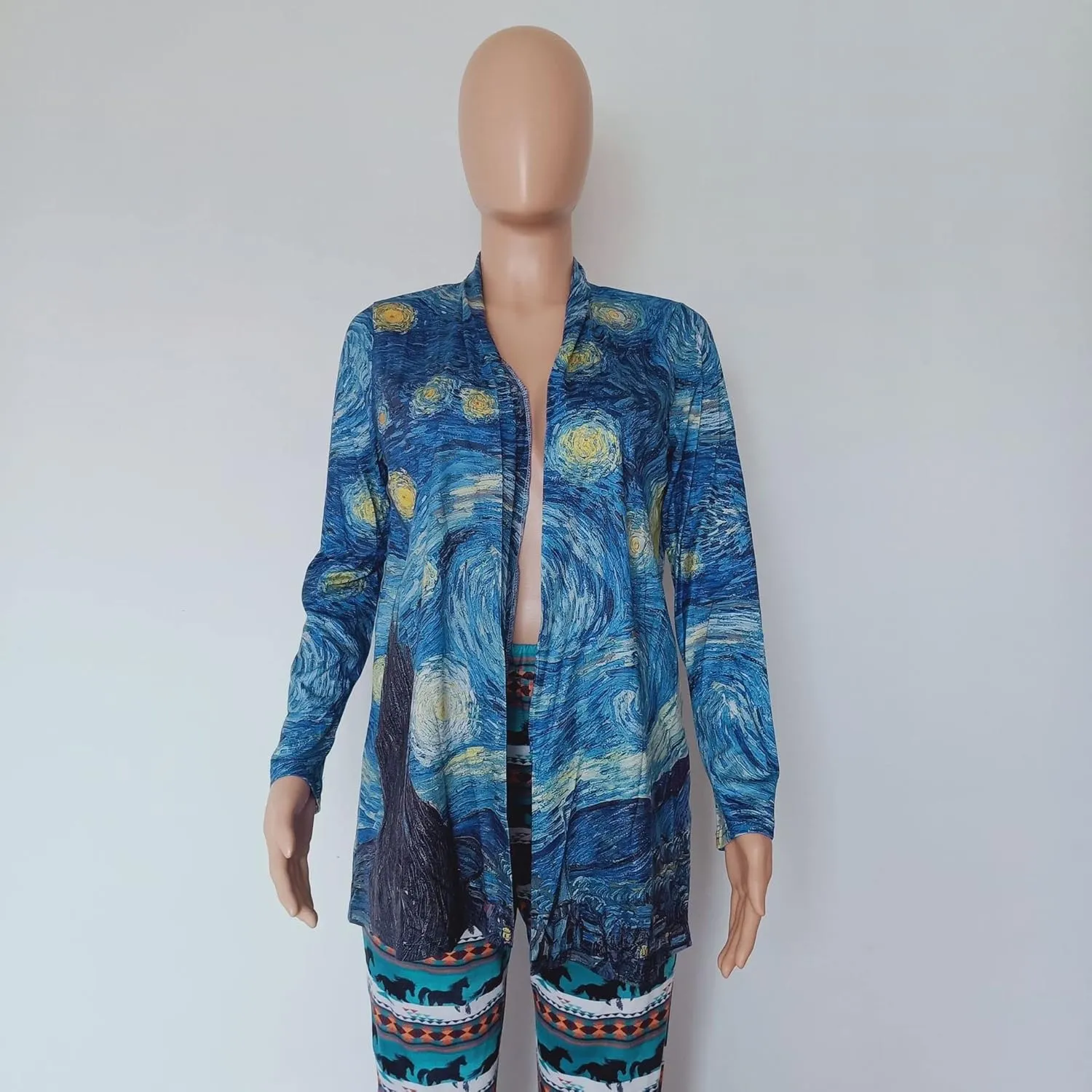 Oil painting shirt starry night women loose casual long-sleeved clothing light and thin long cardigan