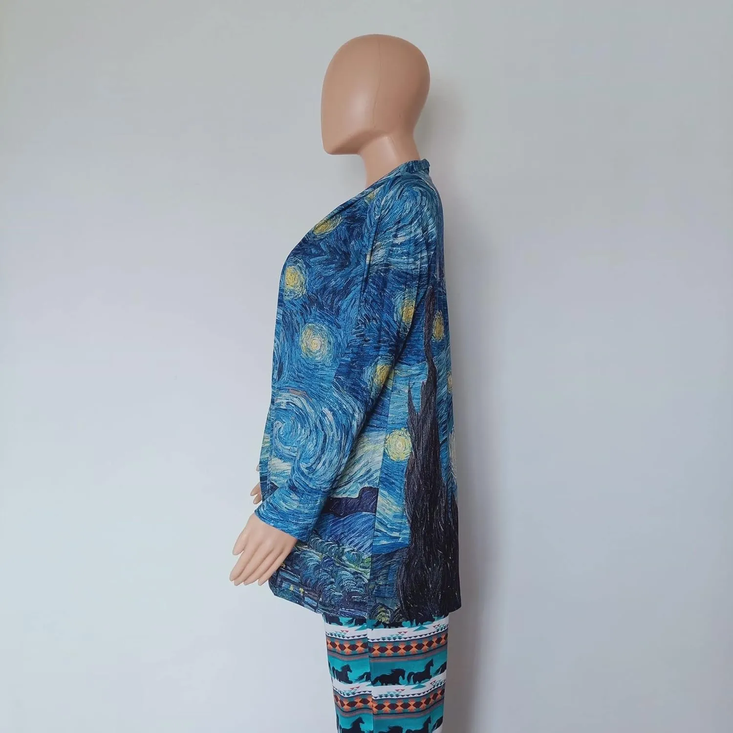 Oil painting shirt starry night women loose casual long-sleeved clothing light and thin long cardigan
