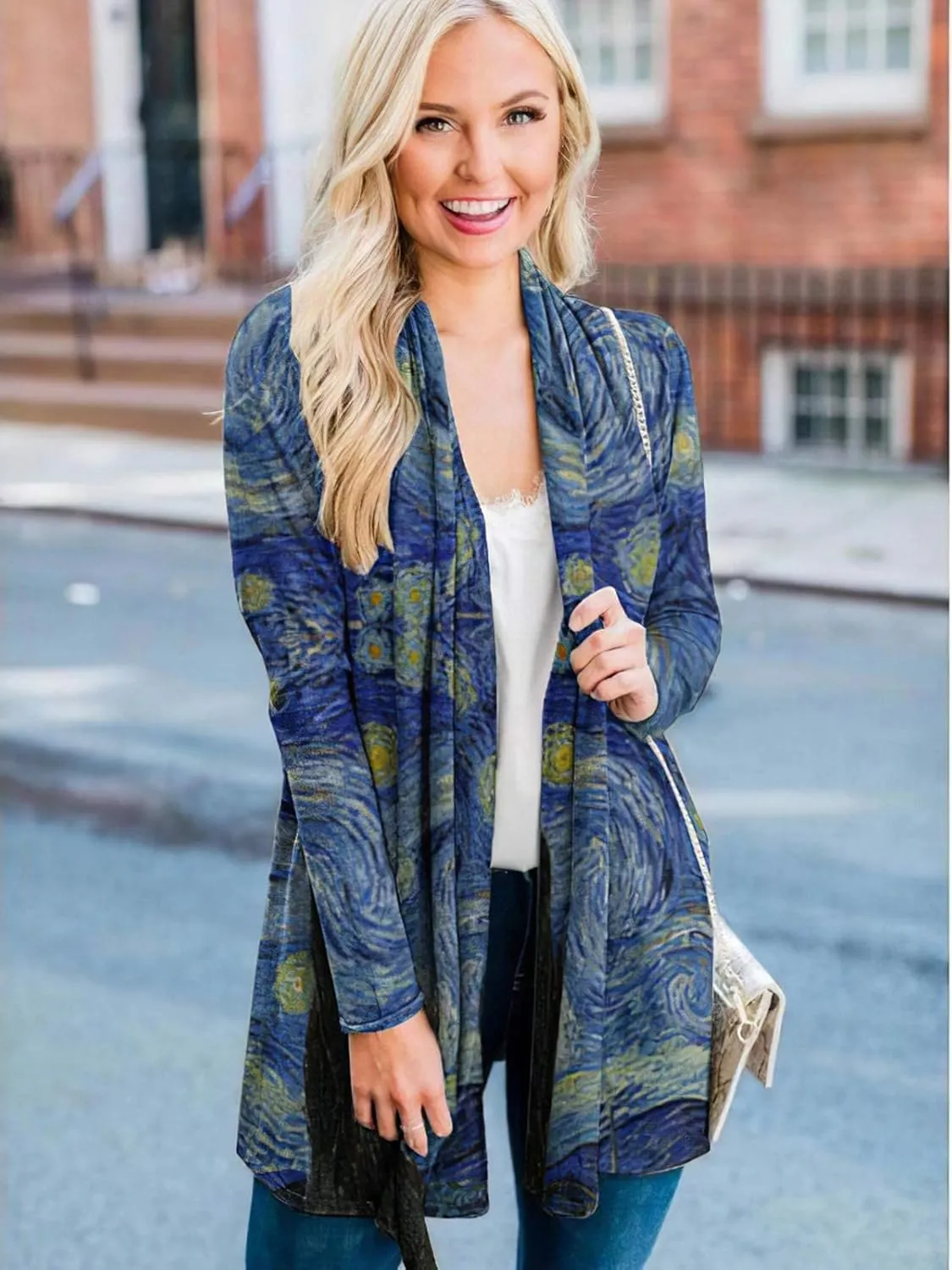 Oil painting shirt starry night women loose casual long-sleeved clothing light and thin long cardigan