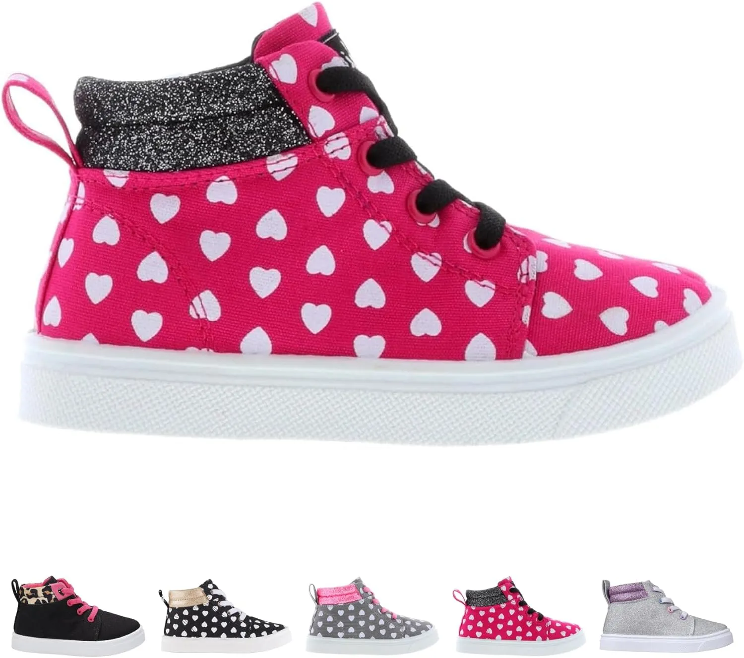 Oomphies Sam Girls Hi-Top Pull-On Sneakers – Canvas Upper, Elastic Laces, Cushioned Insole & Durable Rubber Sole
