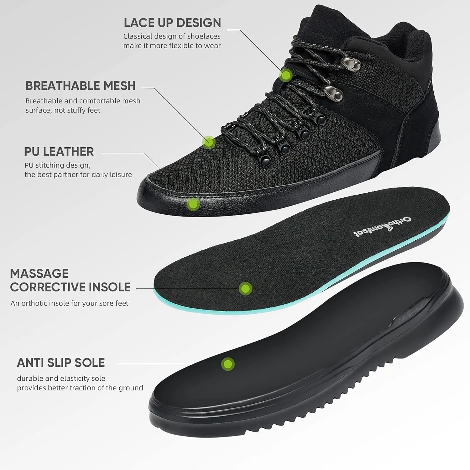 OrthoComfoot Men's Orthopedic Hiking Boots, Water Resistant Outdoor Walking Shoes for Plantar Fasciitis, Light-Weight Casual Sneakers for Ankle and Foot Pain Relief