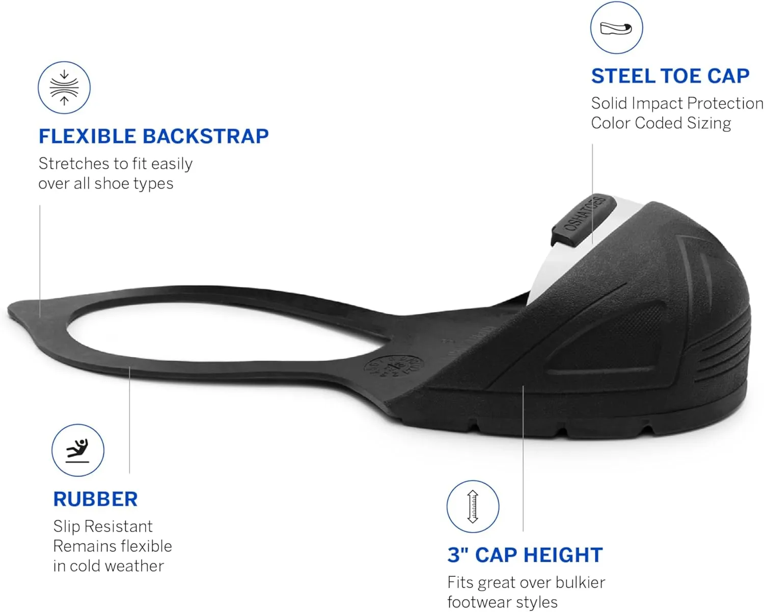 OSH1162-11, Natural Rubber Safety Overshoes with Steel Toe Cap and Back Strap Shoe Cover (Color Coded by Size)
