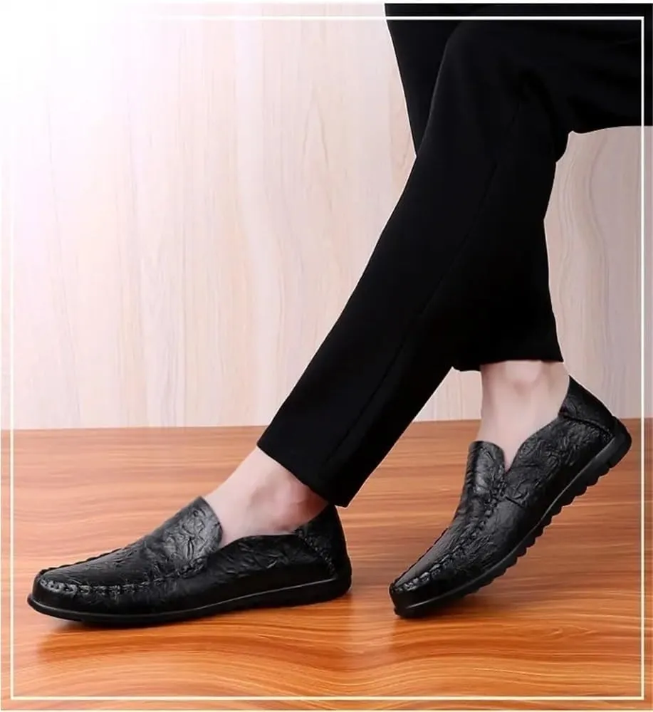 Outdoor Fashion Slip-on Loafers for Men Round Toe Solid Color Loafer Shoes Anti-Slip Flexible Flat Heel