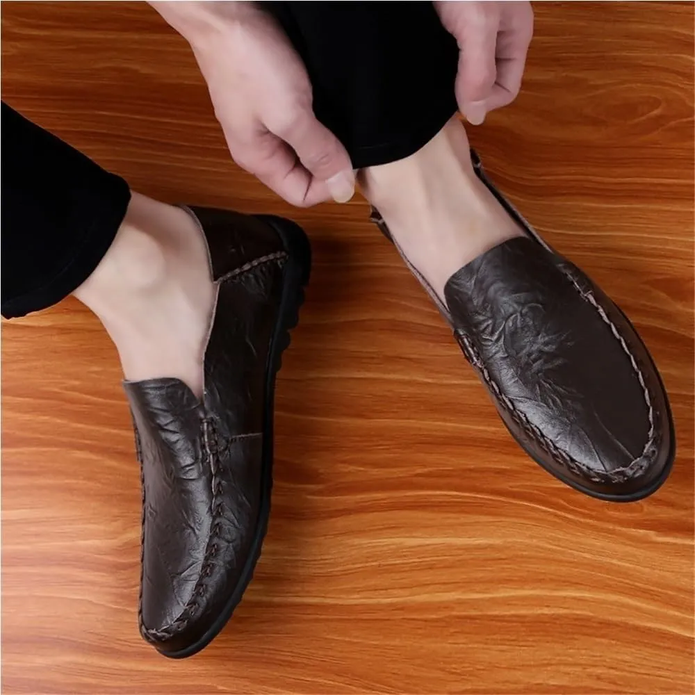 Outdoor Fashion Slip-on Loafers for Men Round Toe Solid Color Loafer Shoes Anti-Slip Flexible Flat Heel