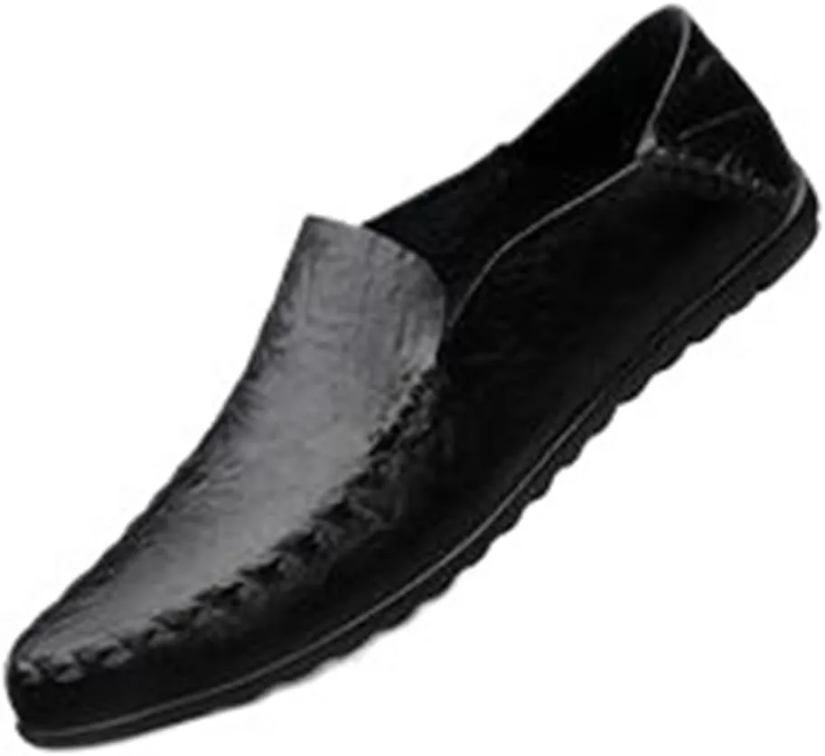 Outdoor Fashion Slip-on Loafers for Men Round Toe Solid Color Loafer Shoes Anti-Slip Flexible Flat Heel