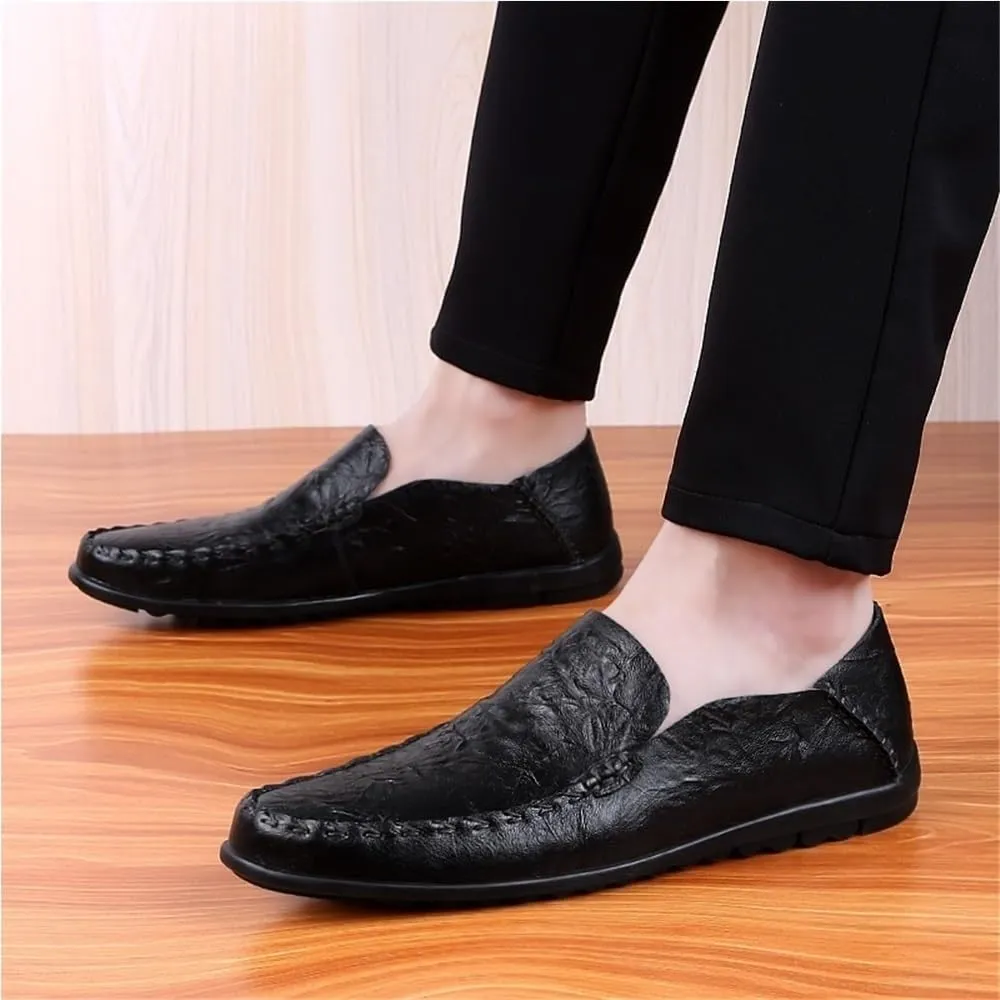 Outdoor Fashion Slip-on Loafers for Men Round Toe Solid Color Loafer Shoes Anti-Slip Flexible Flat Heel