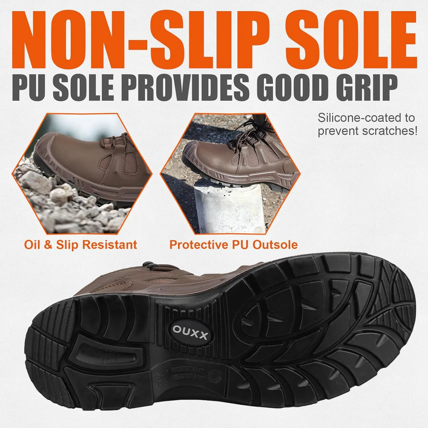 OUXX Men's Composite Toe Work Boots, ASTM F2413 Safety Shoes, Metal Free, Slip-Resistant Boot(OX4603)