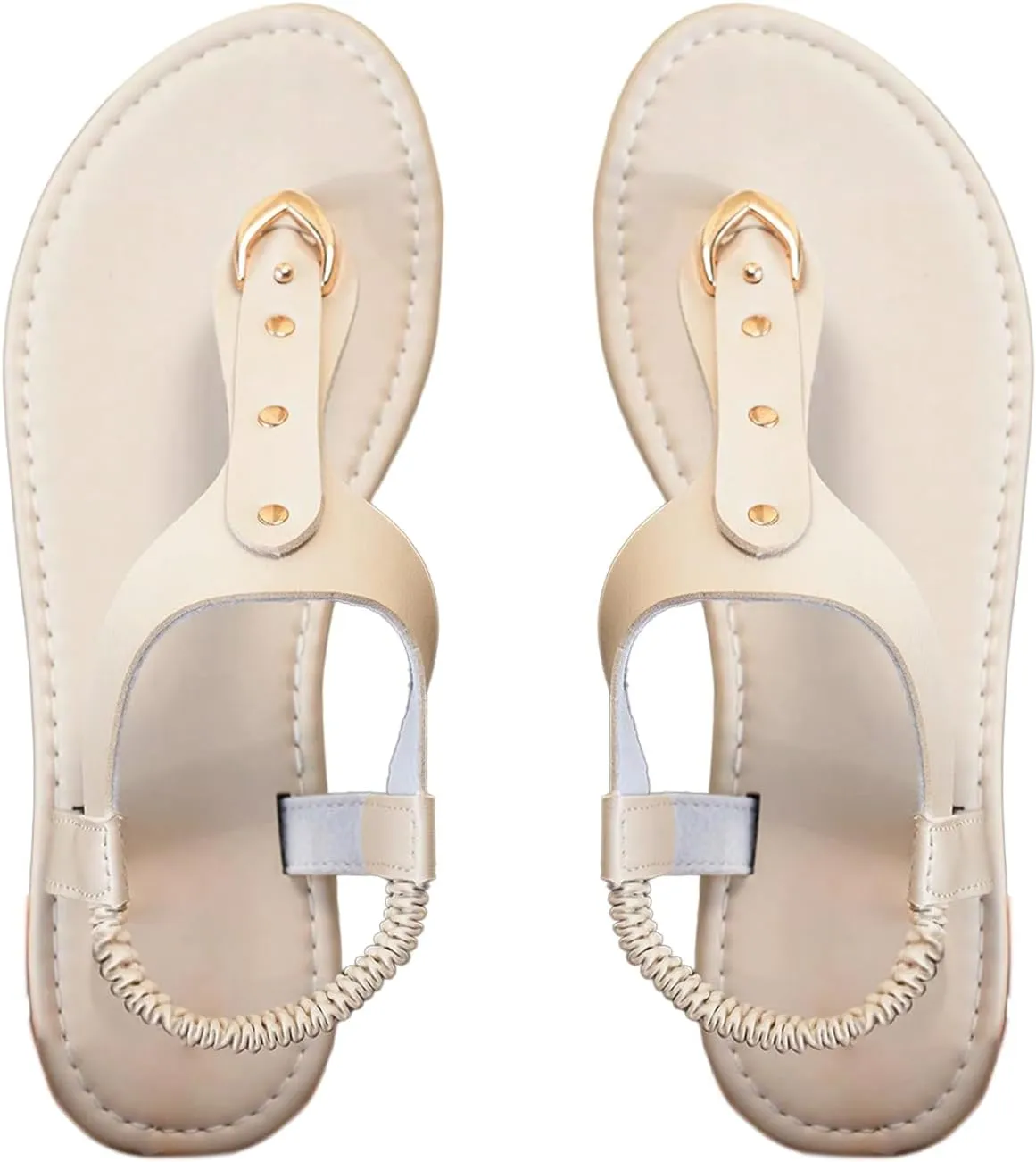 OYOANGLE Women's Toe Post Thong Sandals Open Toe Ankle Strap Dressy Flat Sandals