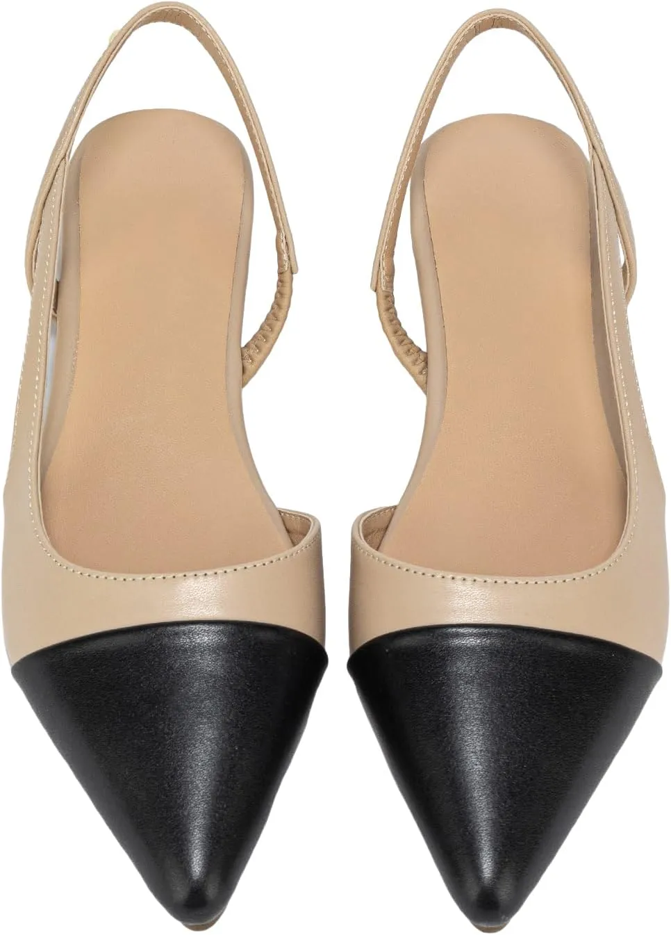 OYOANGLE Women's Two Tone Pointed Toe Slingback Flats Summer Casual Dressy Shoes