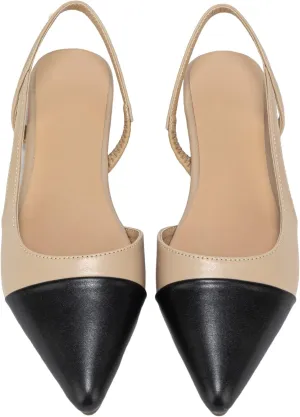 OYOANGLE Women's Two Tone Pointed Toe Slingback Flats Summer Casual Dressy Shoes