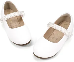 PANDANINJIA Flower Girl Shoes Toddler Little Kid Ballet Flats Pearls Wedding Party Mary Jane Girls Dress Shoes