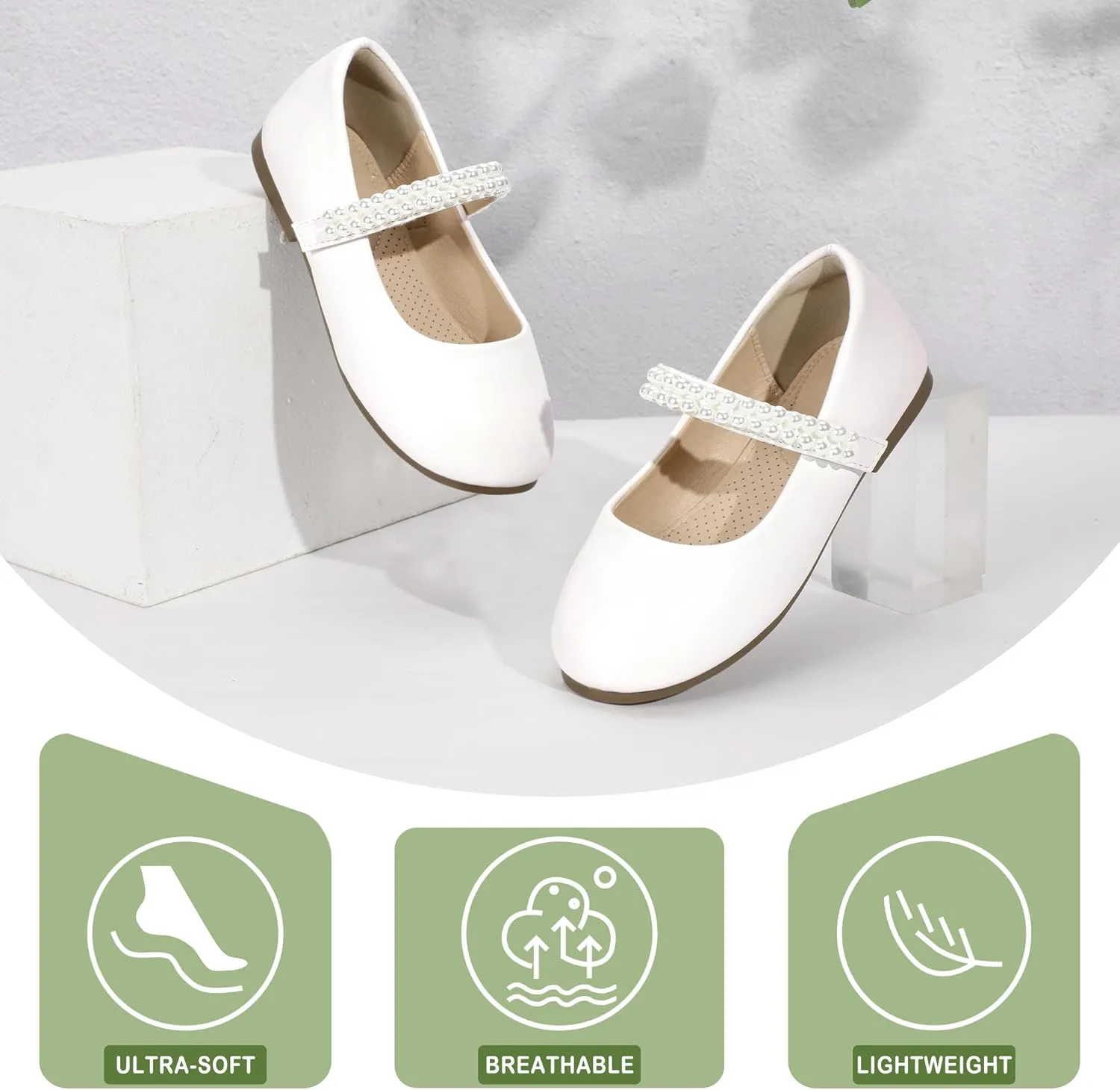 PANDANINJIA Flower Girl Shoes Toddler Little Kid Ballet Flats Pearls Wedding Party Mary Jane Girls Dress Shoes