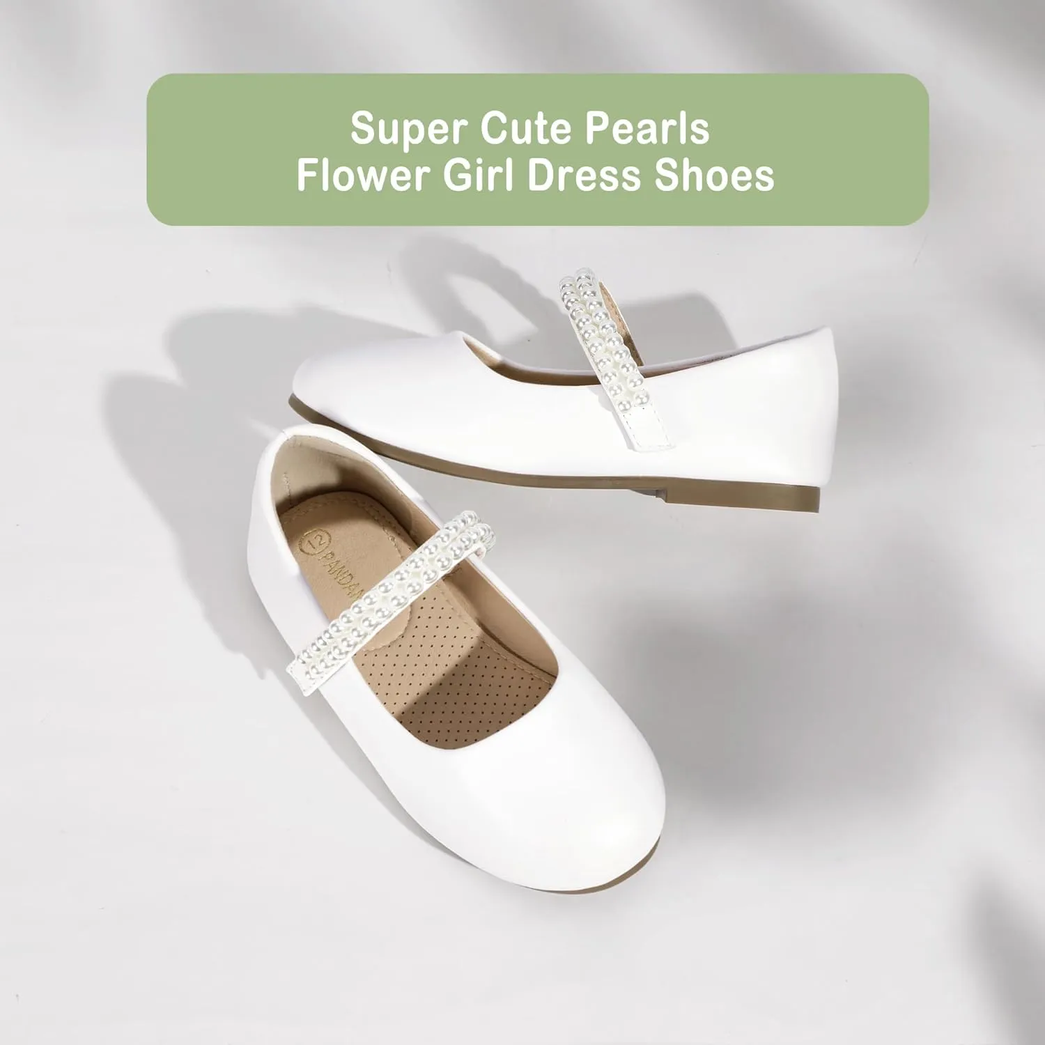 PANDANINJIA Flower Girl Shoes Toddler Little Kid Ballet Flats Pearls Wedding Party Mary Jane Girls Dress Shoes