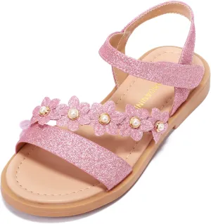 PANDANINJIA Gina Girls Sandals Open Toe Summer Flats Dress Sandals Shoes Toddler/Little Kid/Big Kid