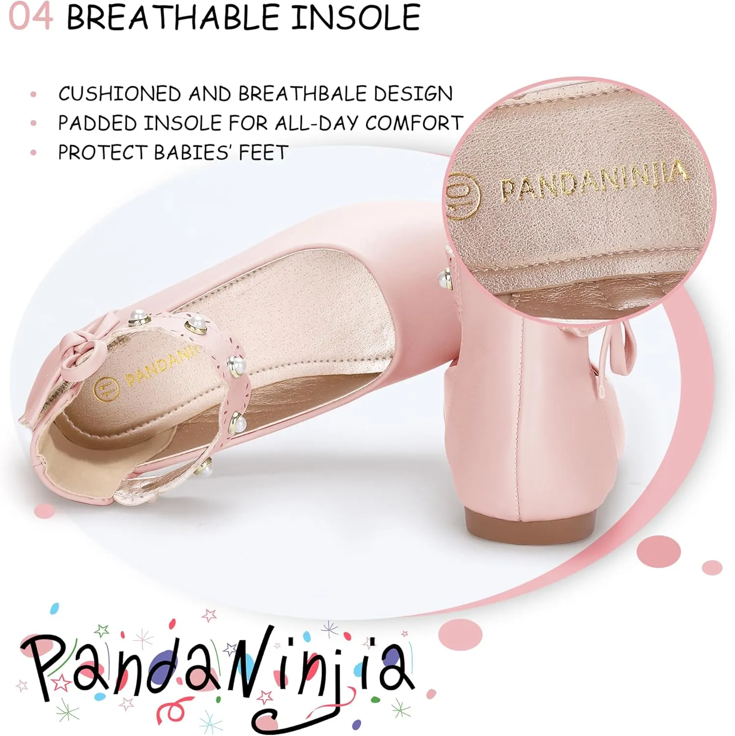 PANDANINJIA Girls Dress Shoes Flower Girl Ballet Flats Pearls Mary Jane Wedding Ankle Strap Toddler Little Kids