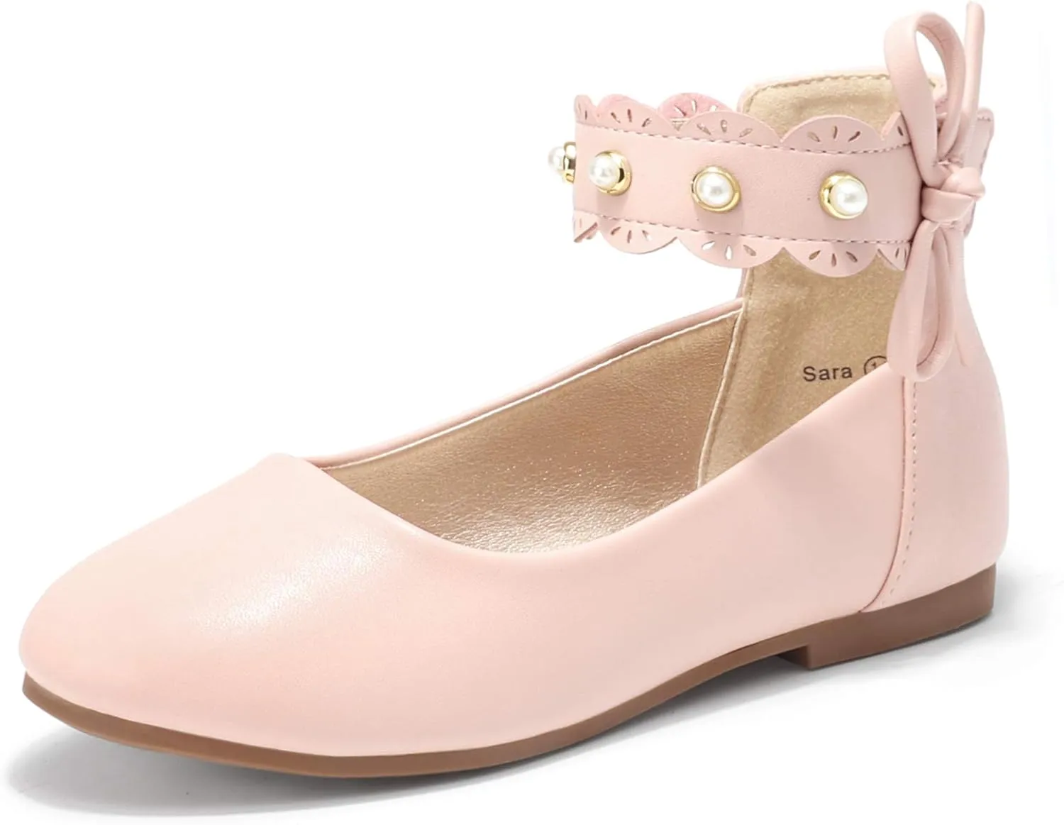 PANDANINJIA Girls Dress Shoes Flower Girl Ballet Flats Pearls Mary Jane Wedding Ankle Strap Toddler Little Kids