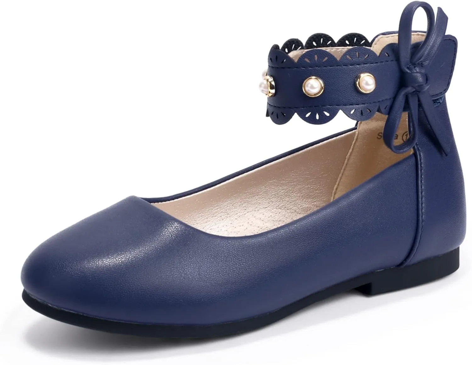 PANDANINJIA Girls Dress Shoes Flower Girl Ballet Flats Pearls Mary Jane Wedding Ankle Strap Toddler Little Kids