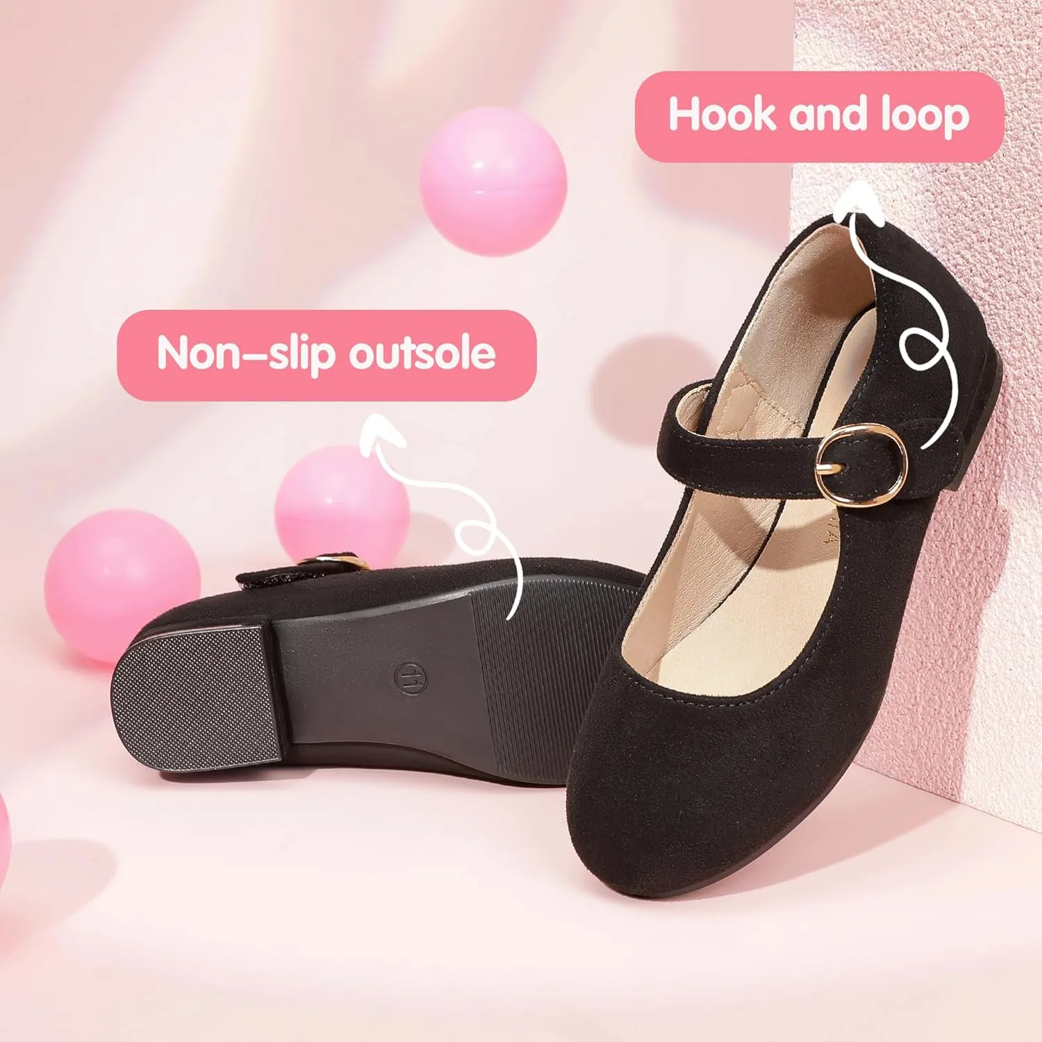 PANDANINJIA Girls Dress Shoes Patent Ballerina Flats Toddler Little Big Kid Mary Jane Low Heels Shoes