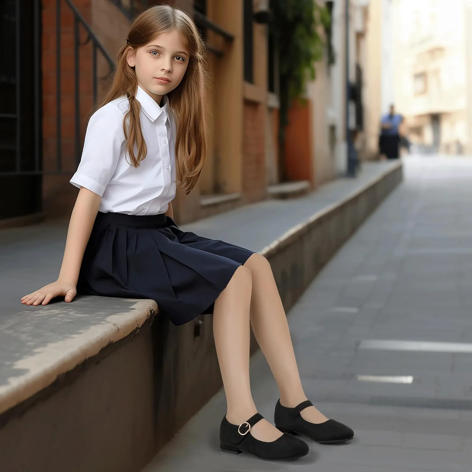 PANDANINJIA Girls Dress Shoes Patent Ballerina Flats Toddler Little Big Kid Mary Jane Low Heels Shoes
