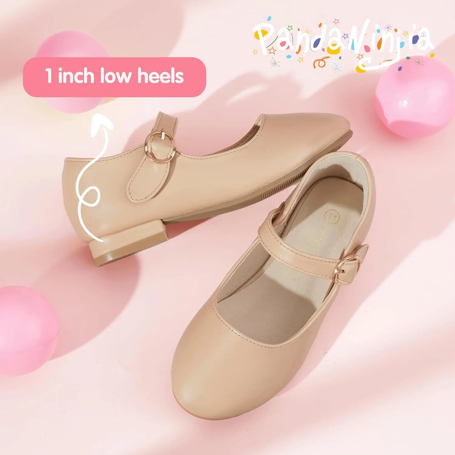 PANDANINJIA Girls Dress Shoes Patent Ballerina Flats Toddler Little Big Kid Mary Jane Low Heels Shoes
