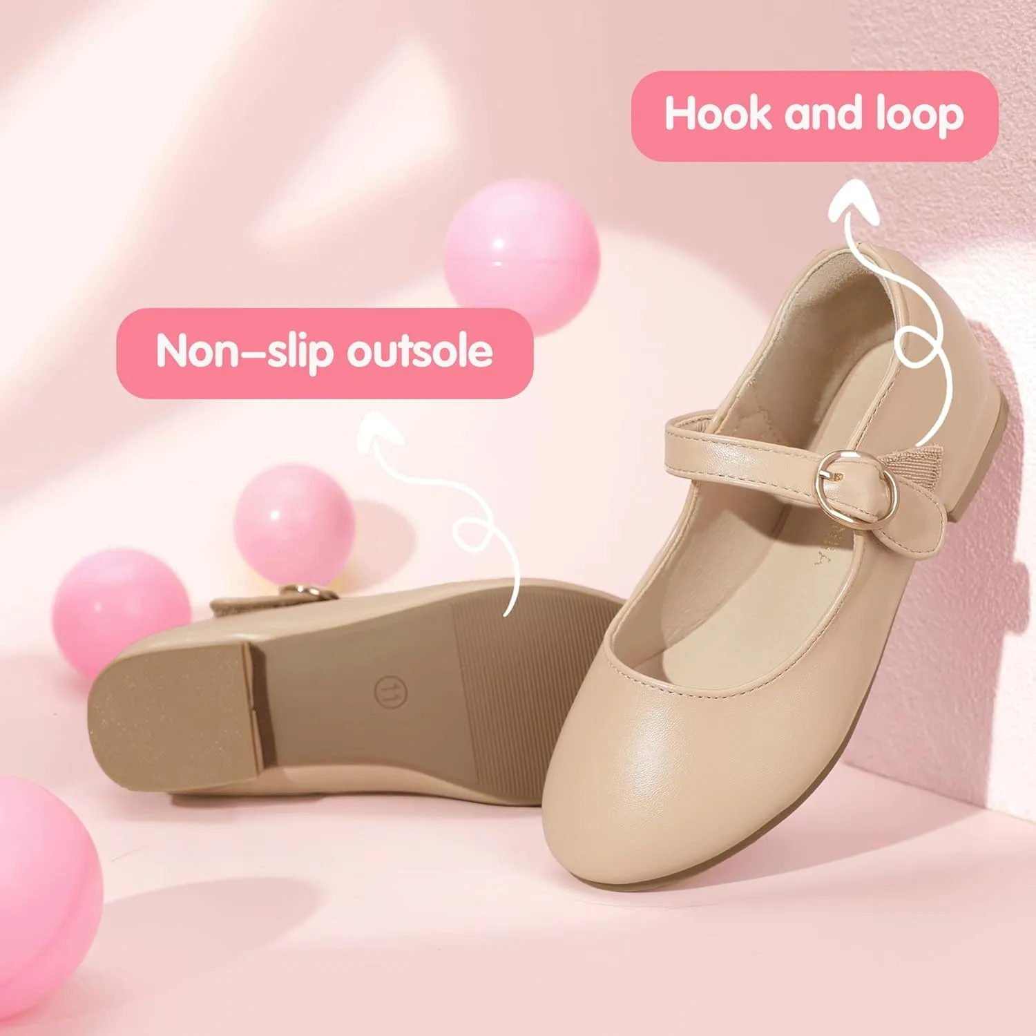 PANDANINJIA Girls Dress Shoes Patent Ballerina Flats Toddler Little Big Kid Mary Jane Low Heels Shoes