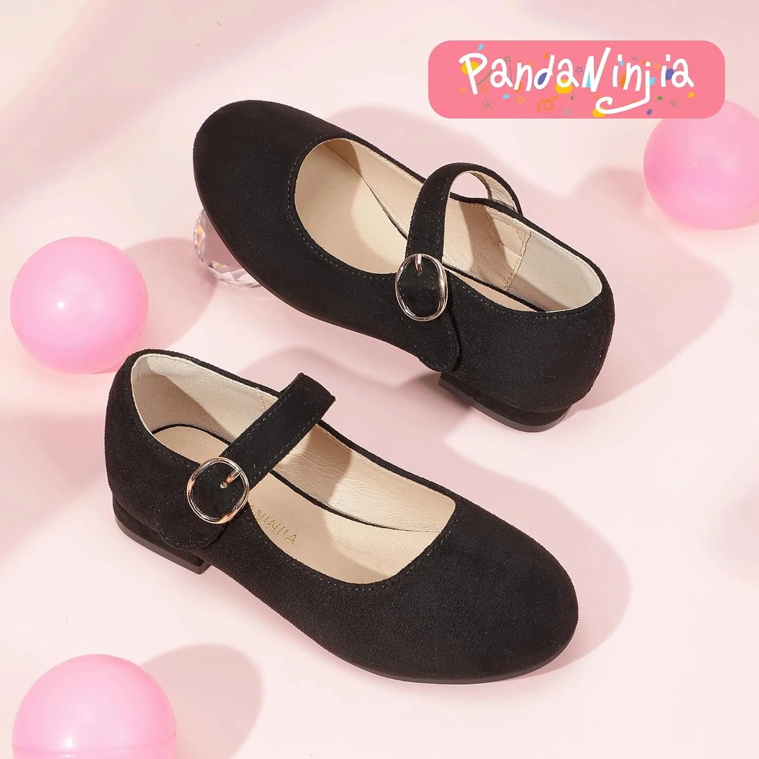 PANDANINJIA Girls Dress Shoes Patent Ballerina Flats Toddler Little Big Kid Mary Jane Low Heels Shoes