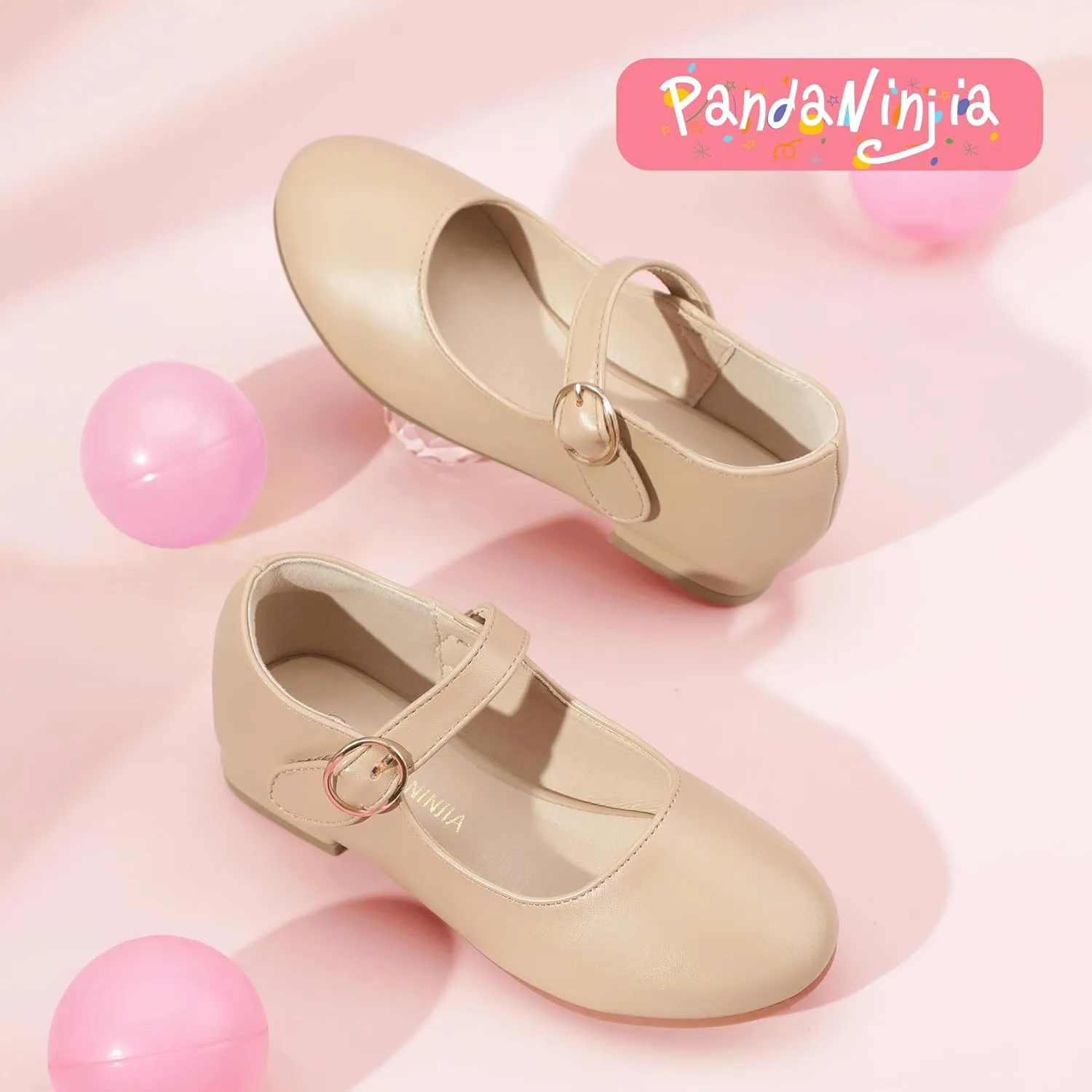 PANDANINJIA Girls Dress Shoes Patent Ballerina Flats Toddler Little Big Kid Mary Jane Low Heels Shoes