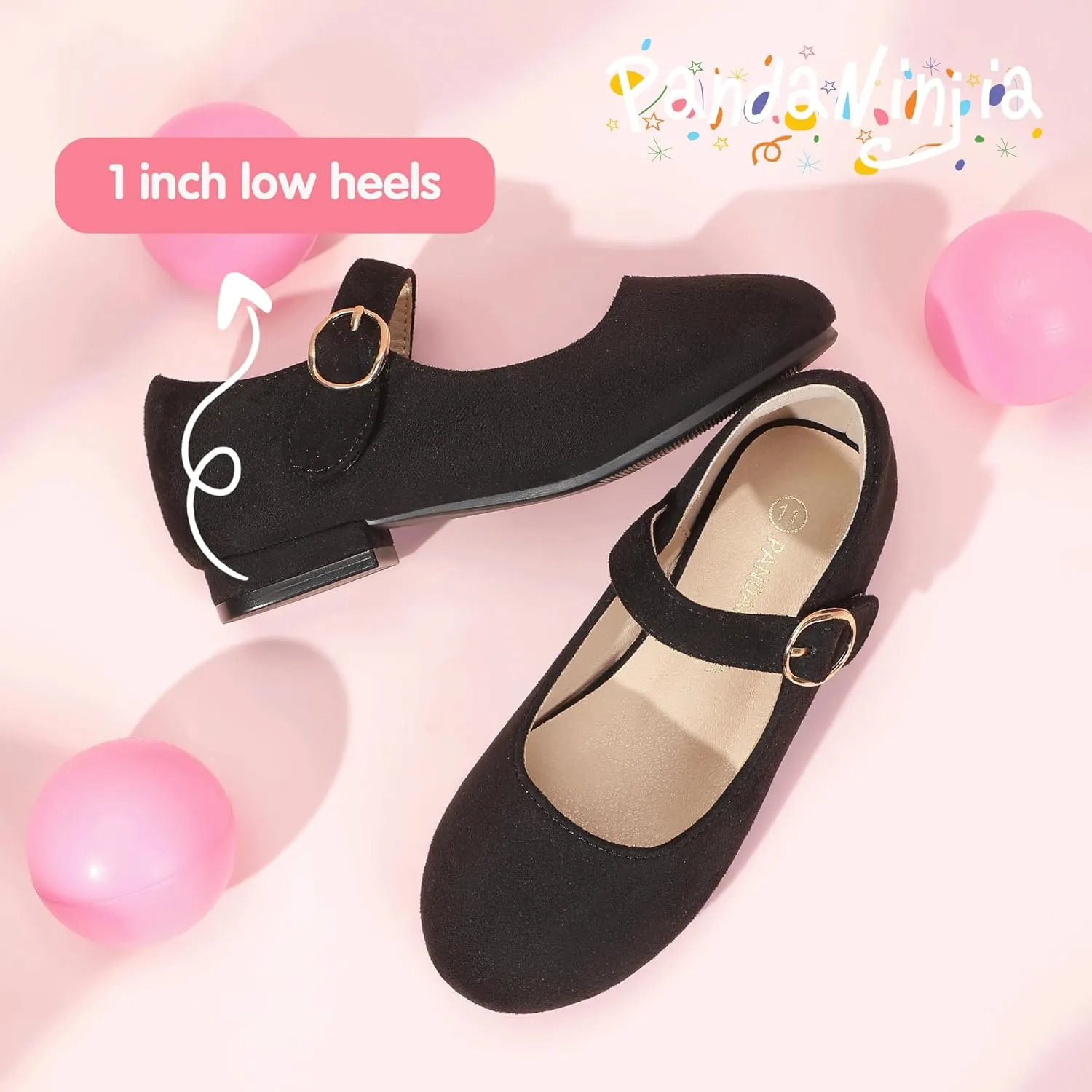 PANDANINJIA Girls Dress Shoes Patent Ballerina Flats Toddler Little Big Kid Mary Jane Low Heels Shoes