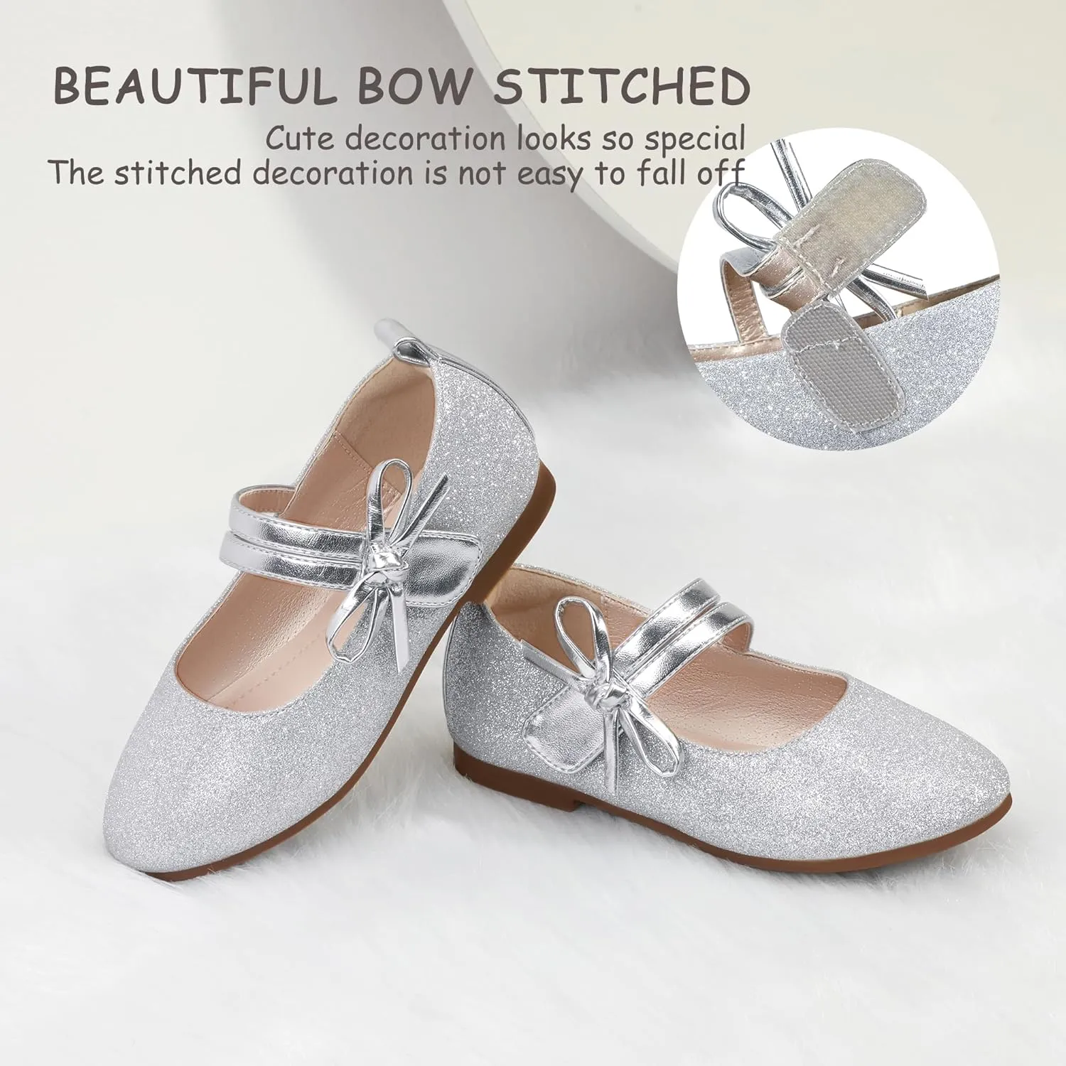 PANDANINJIA Naomi Girls Dress Shoes Mary Jane Ballet Flats Flower Girl Wedding Party Communion Shoes for Toddler Little Kid Big Kid