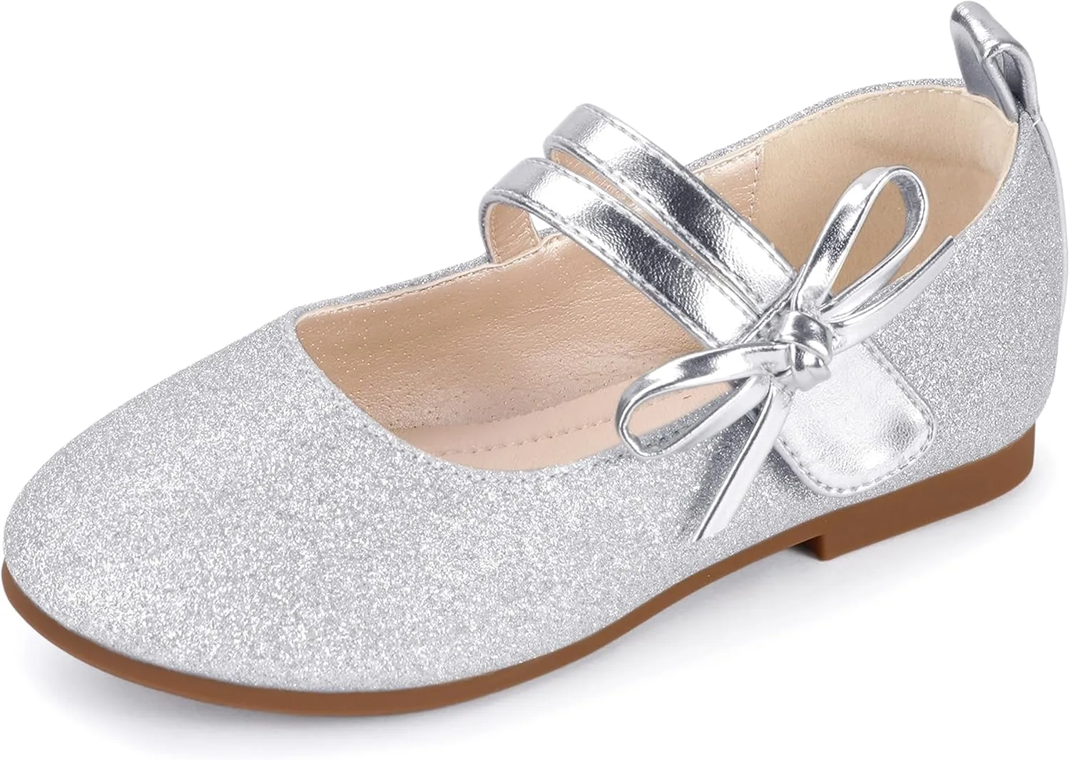 PANDANINJIA Naomi Girls Dress Shoes Mary Jane Ballet Flats Flower Girl Wedding Party Communion Shoes for Toddler Little Kid Big Kid