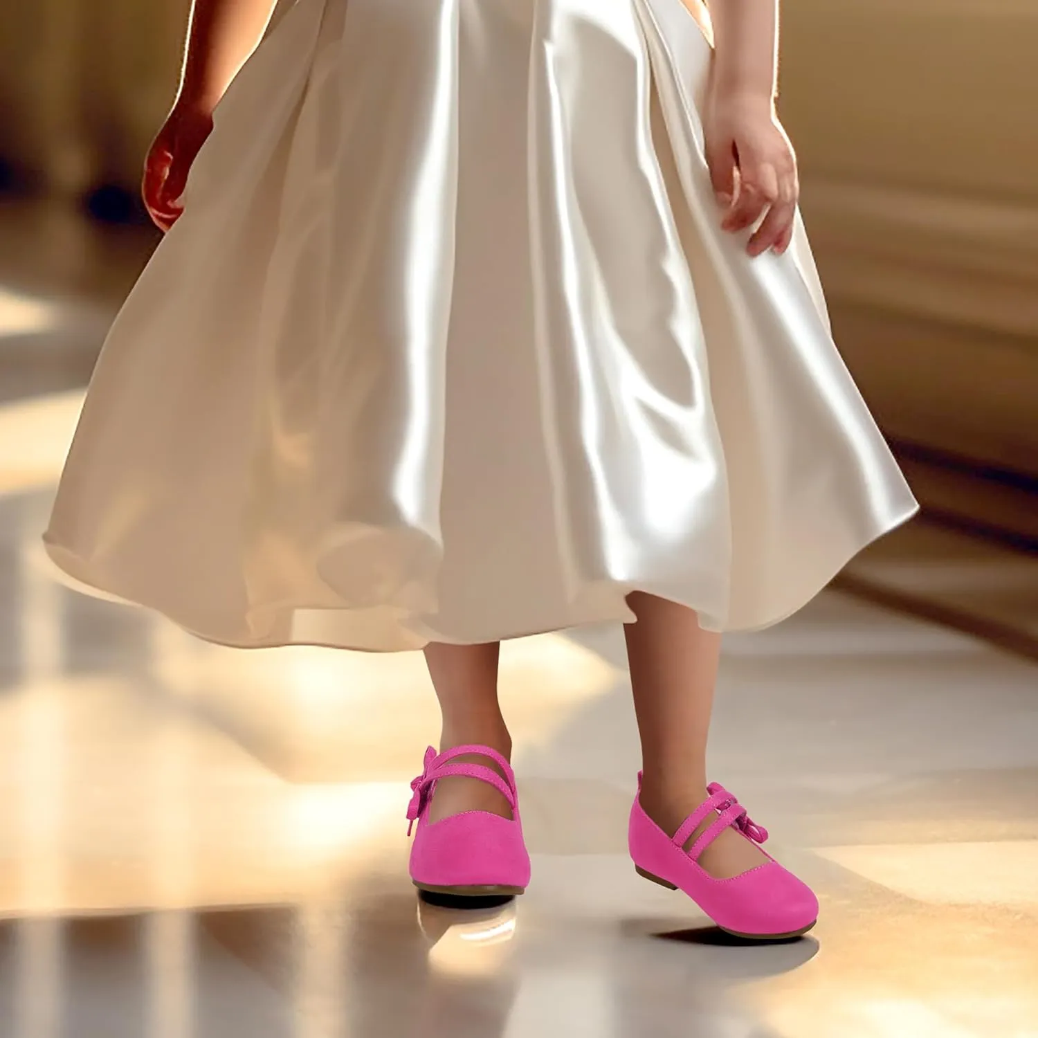 PANDANINJIA Naomi Girls Dress Shoes Mary Jane Ballet Flats Flower Girl Wedding Party Communion Shoes for Toddler Little Kid Big Kid