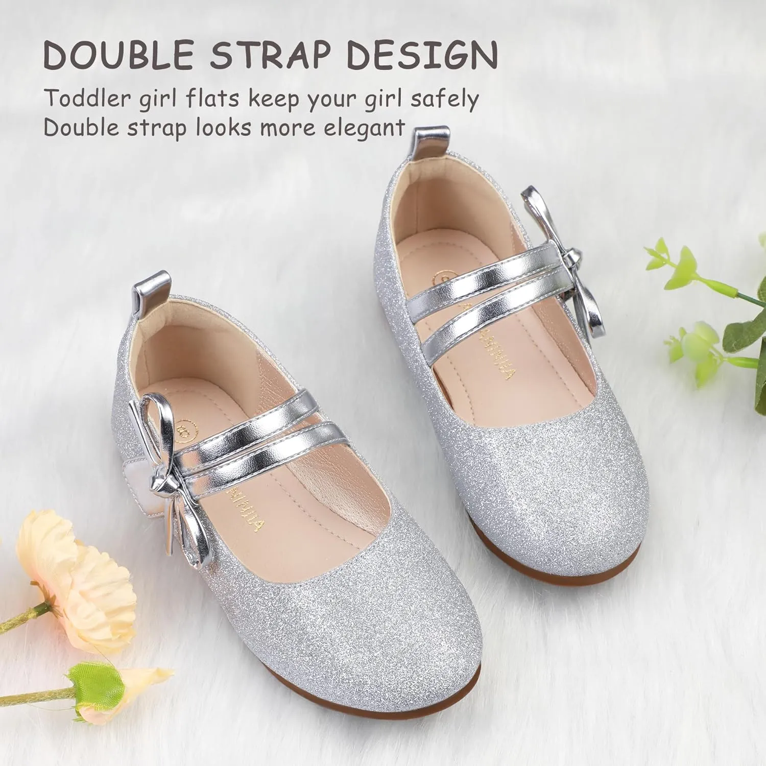PANDANINJIA Naomi Girls Dress Shoes Mary Jane Ballet Flats Flower Girl Wedding Party Communion Shoes for Toddler Little Kid Big Kid