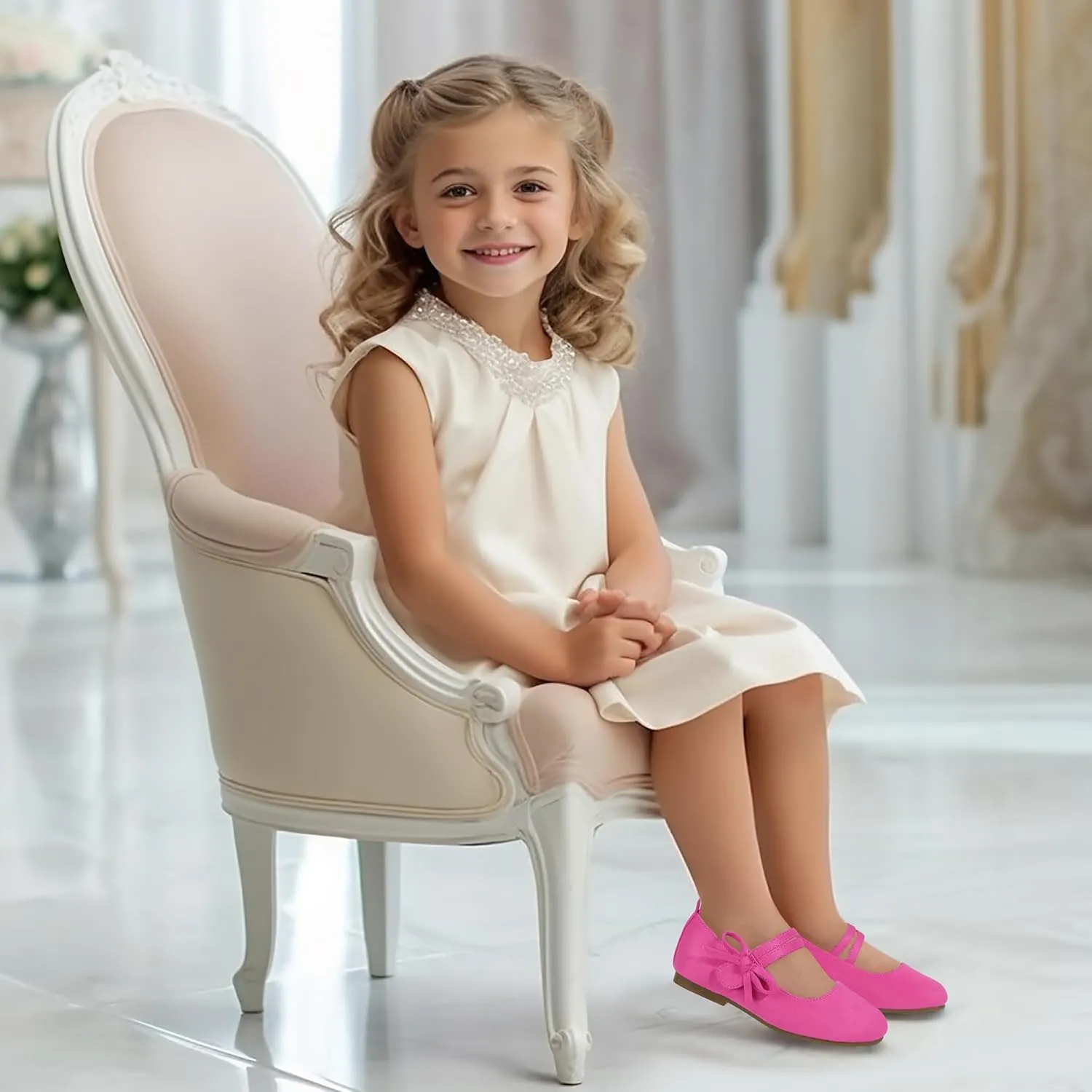 PANDANINJIA Naomi Girls Dress Shoes Mary Jane Ballet Flats Flower Girl Wedding Party Communion Shoes for Toddler Little Kid Big Kid