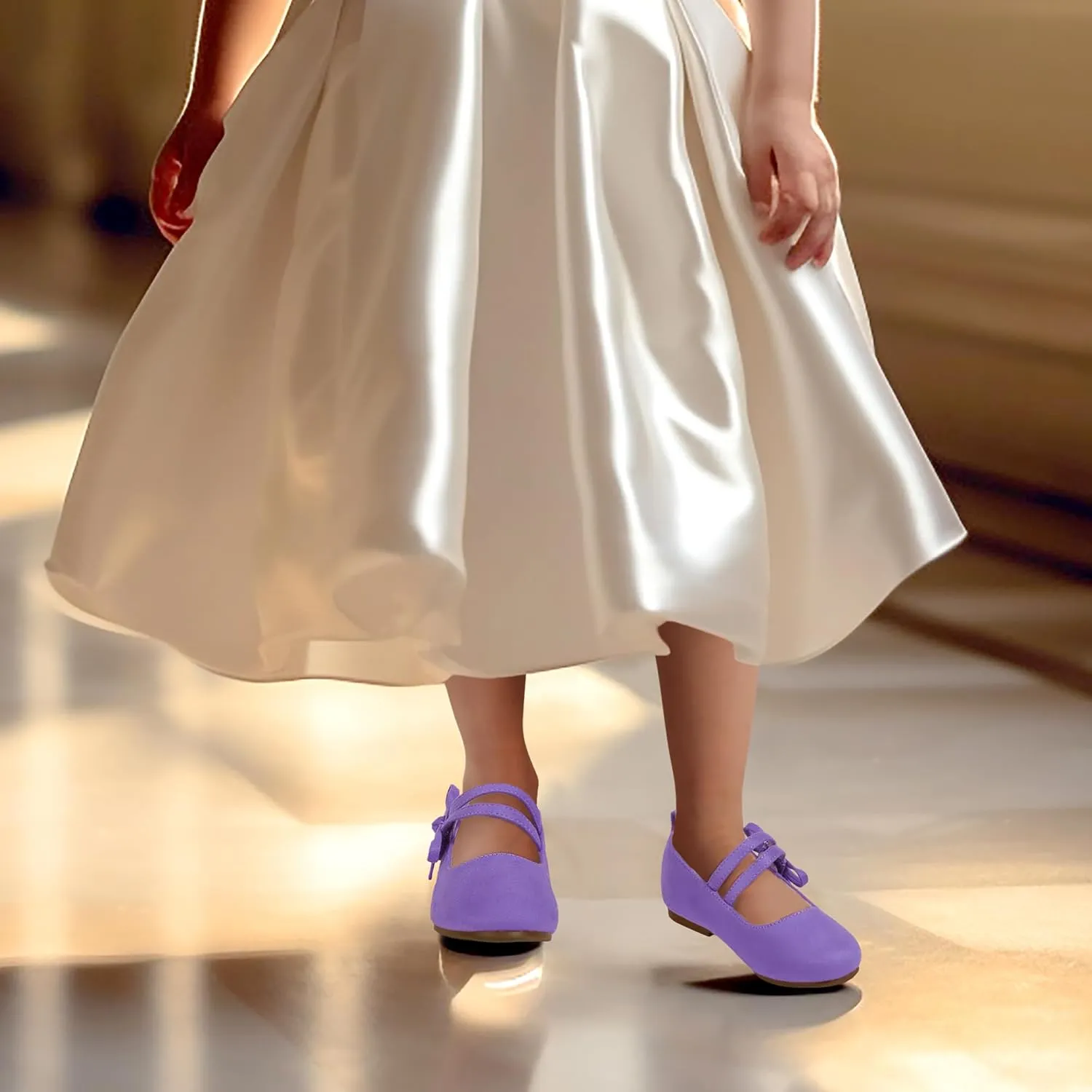 PANDANINJIA Naomi Girls Dress Shoes Mary Jane Ballet Flats Flower Girl Wedding Party Communion Shoes for Toddler Little Kid Big Kid