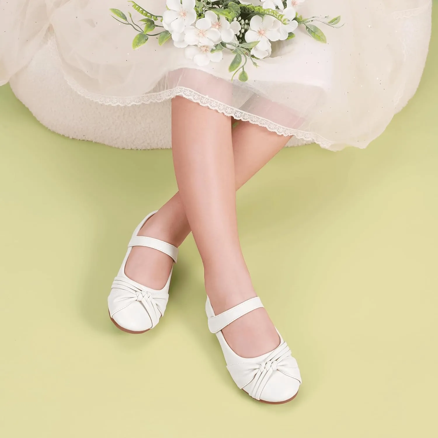 PANDANINJIA Rika Girls Dress Shoes Flower Girl Mary Jane Flats Wedding Party School Shoes for Toddler Little Kid Big Kid