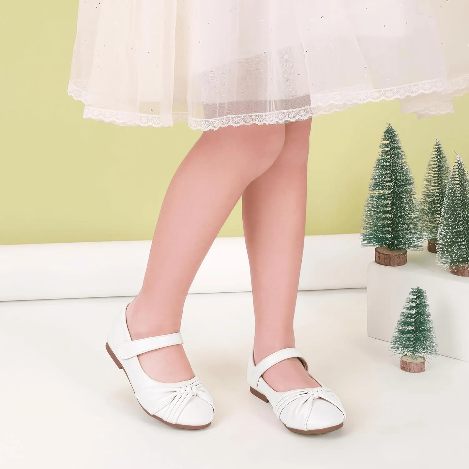 PANDANINJIA Rika Girls Dress Shoes Flower Girl Mary Jane Flats Wedding Party School Shoes for Toddler Little Kid Big Kid