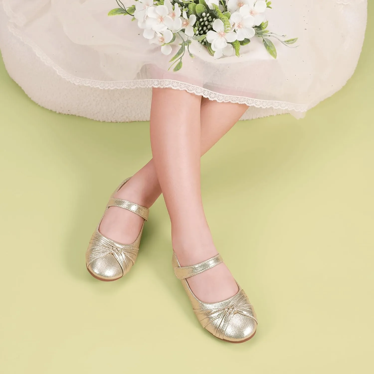 PANDANINJIA Rika Girls Dress Shoes Flower Girl Mary Jane Flats Wedding Party School Shoes for Toddler Little Kid Big Kid