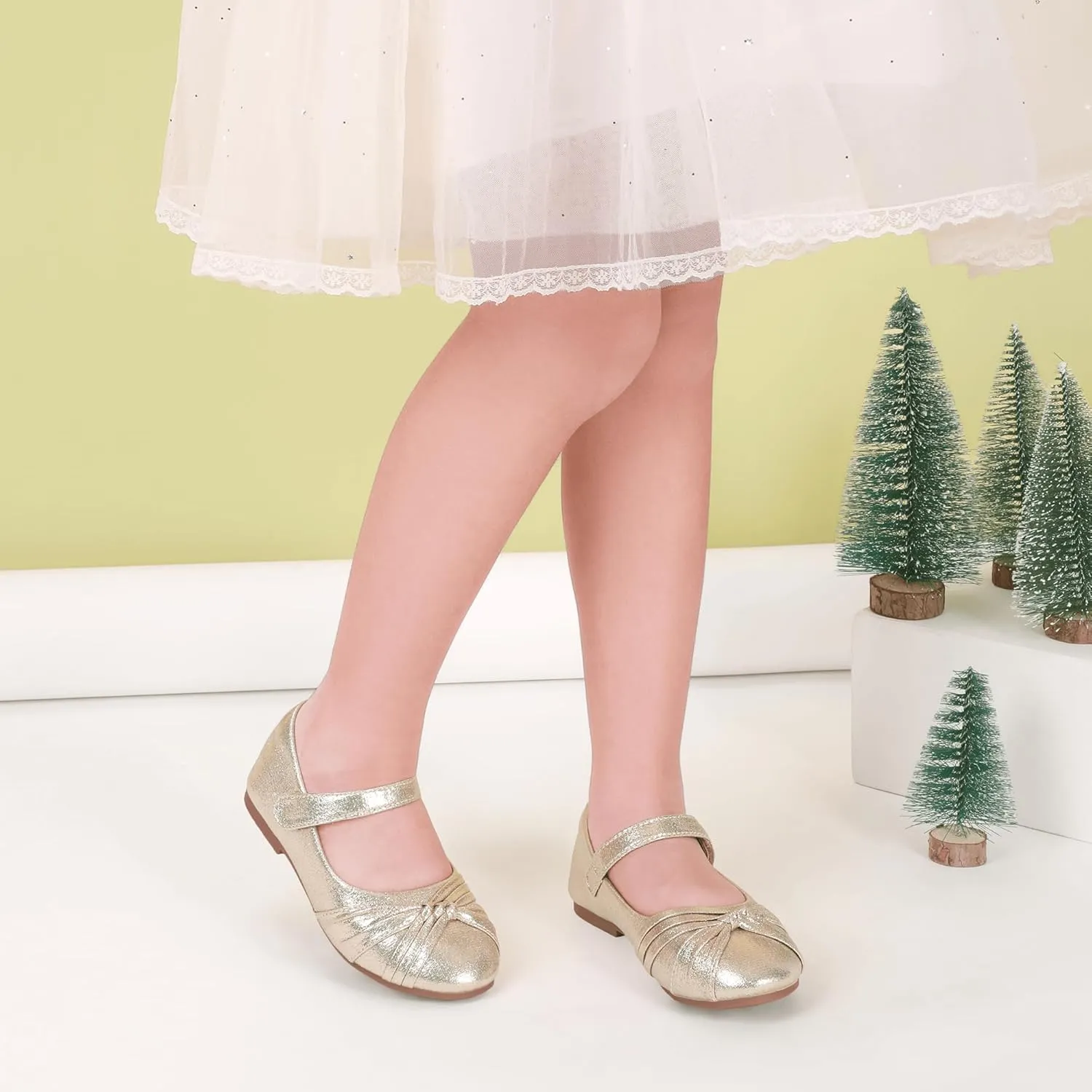 PANDANINJIA Rika Girls Dress Shoes Flower Girl Mary Jane Flats Wedding Party School Shoes for Toddler Little Kid Big Kid