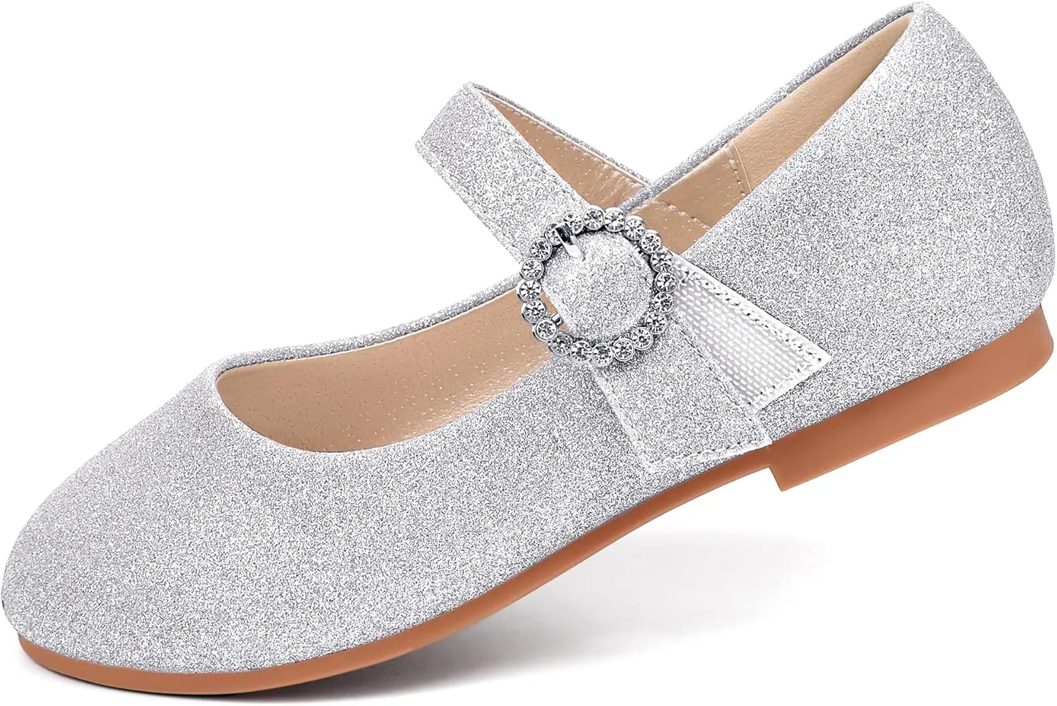 PANDANINJIA Sarena Girls Dress Shoes Rhinestone Flower Girl Ballerina Ballet Flats Mary Jane Wedding Party School Shoes for Toddler Little Kid Big Kid