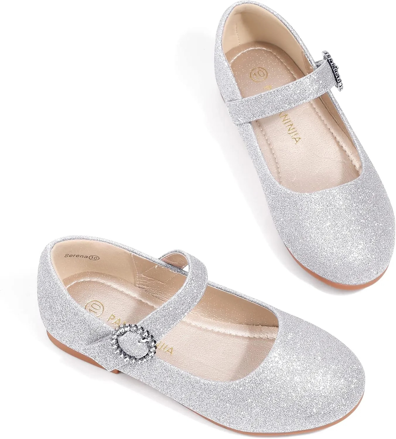 PANDANINJIA Sarena Girls Dress Shoes Rhinestone Flower Girl Ballerina Ballet Flats Mary Jane Wedding Party School Shoes for Toddler Little Kid Big Kid