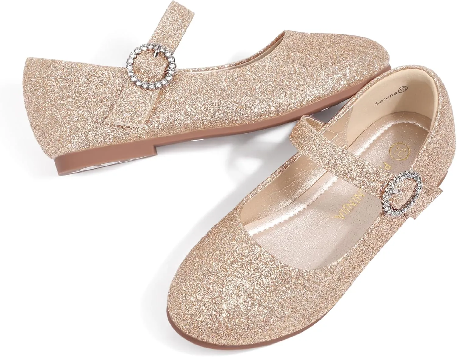 PANDANINJIA Sarena Girls Dress Shoes Rhinestone Flower Girl Ballerina Ballet Flats Mary Jane Wedding Party School Shoes for Toddler Little Kid Big Kid